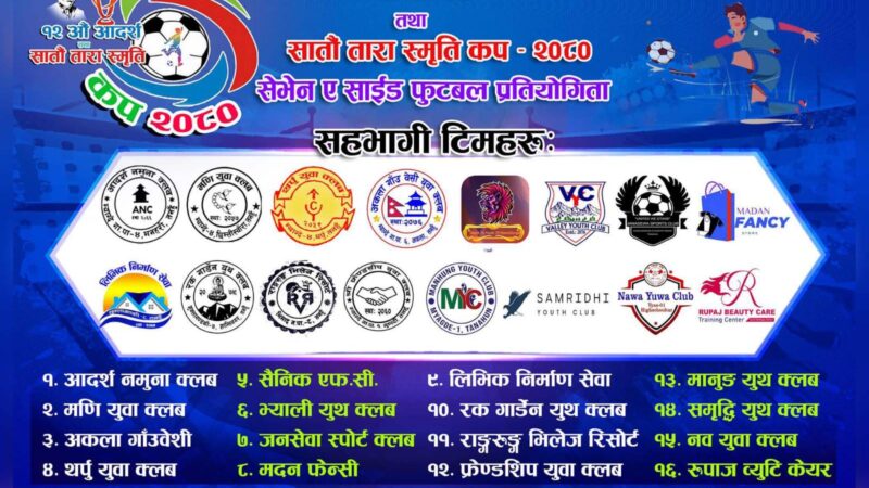 १२ औं आदर्श तथा सातौ तारा स्मृति कप फुटबलको खेल तालिका सार्वजनिक