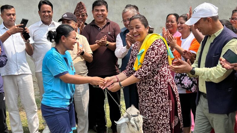 महिला फुटबल जितेको सेना तथा प्रहरीको टिमलाई बाेका पुरस्कार