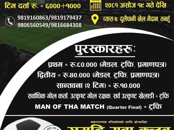 पाँचौं समृद्धि कप-फुटबल असाेज १९ गतेदेखि हुने
