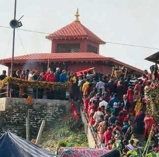 भानुकाे थानीथान मन्दिरमा फागुनकाे पहिलो हप्ता २२ वटा फुलकाे डाेली भित्रीयाे