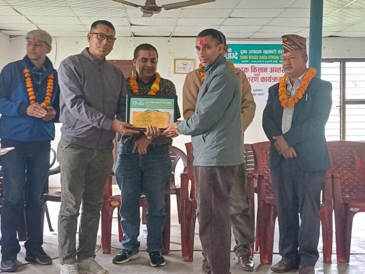 म्याग्देमा दुधकाे धेरै काराेबार गर्ने कृषकहरू सम्मानित