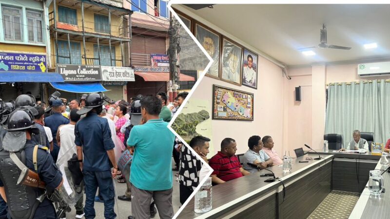 प्रहरीसँग चर्किएका सफासडकका व्यवसायी मेयरसँगको छलफलपछि शान्त