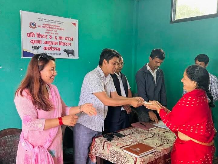 उत्पादनमा आधारित दुग्ध अनुदान : आँबुखैरेनीका किसानलाई रु. २१ लाखभन्दा बढी वितरण