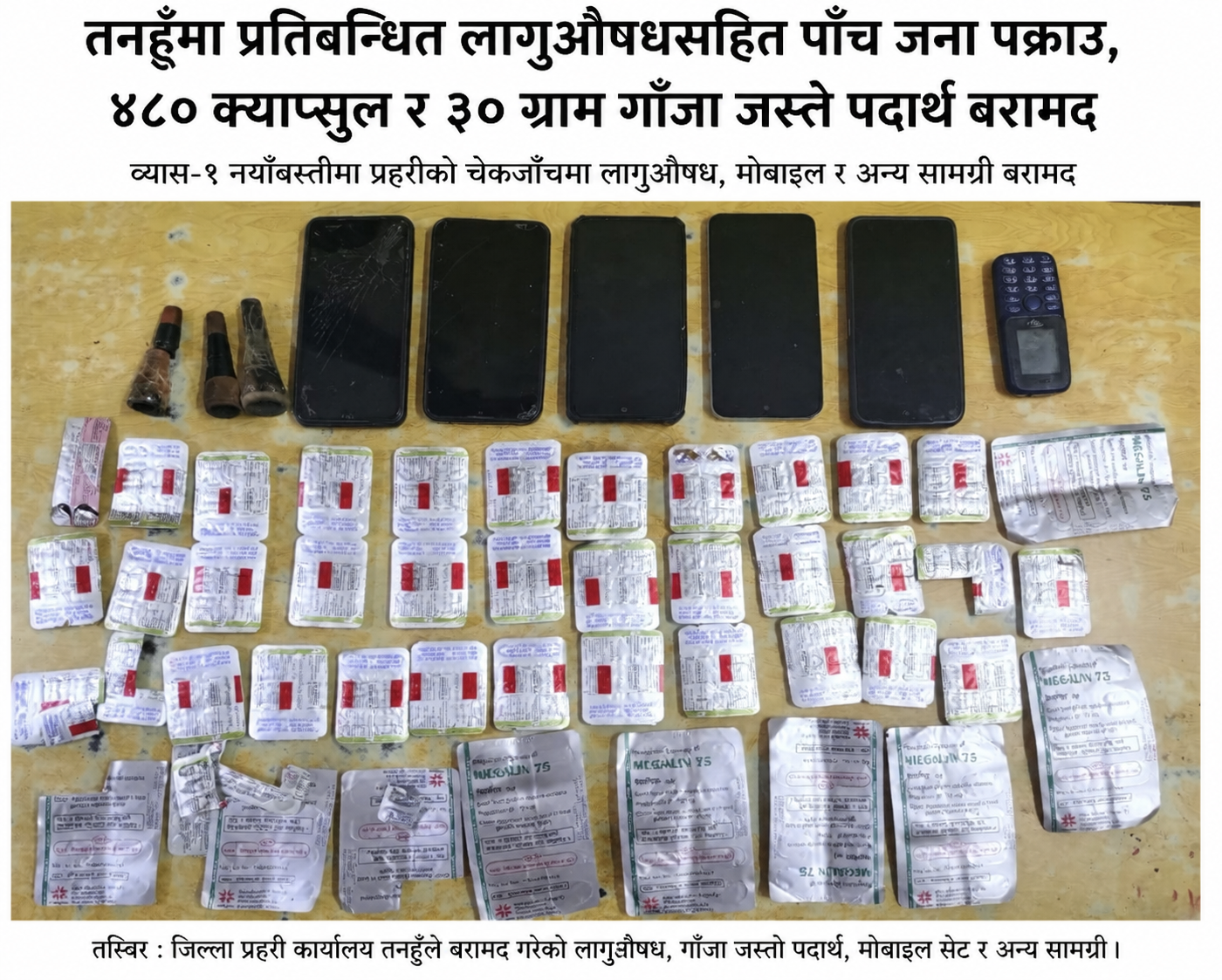 तनहुँ प्रहरी द्वारा प्रतिबन्धित लागुऔषधसहित पाँच जना नियन्त्रणमा